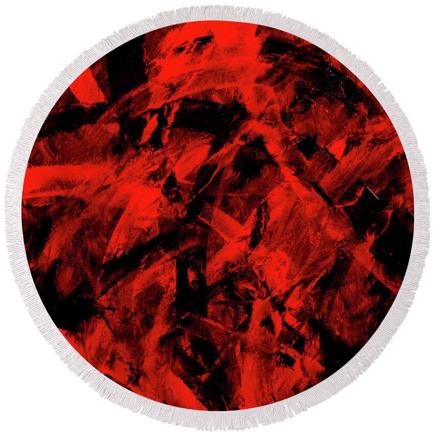 Red Round Beach Towel featuring the painting Transitions with Red and Black by Dean Triolo