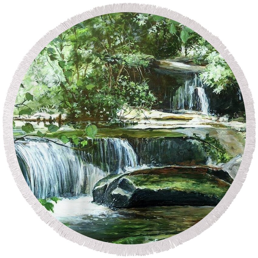 Waterfall Round Beach Towel featuring the painting Traveling On by William Brody