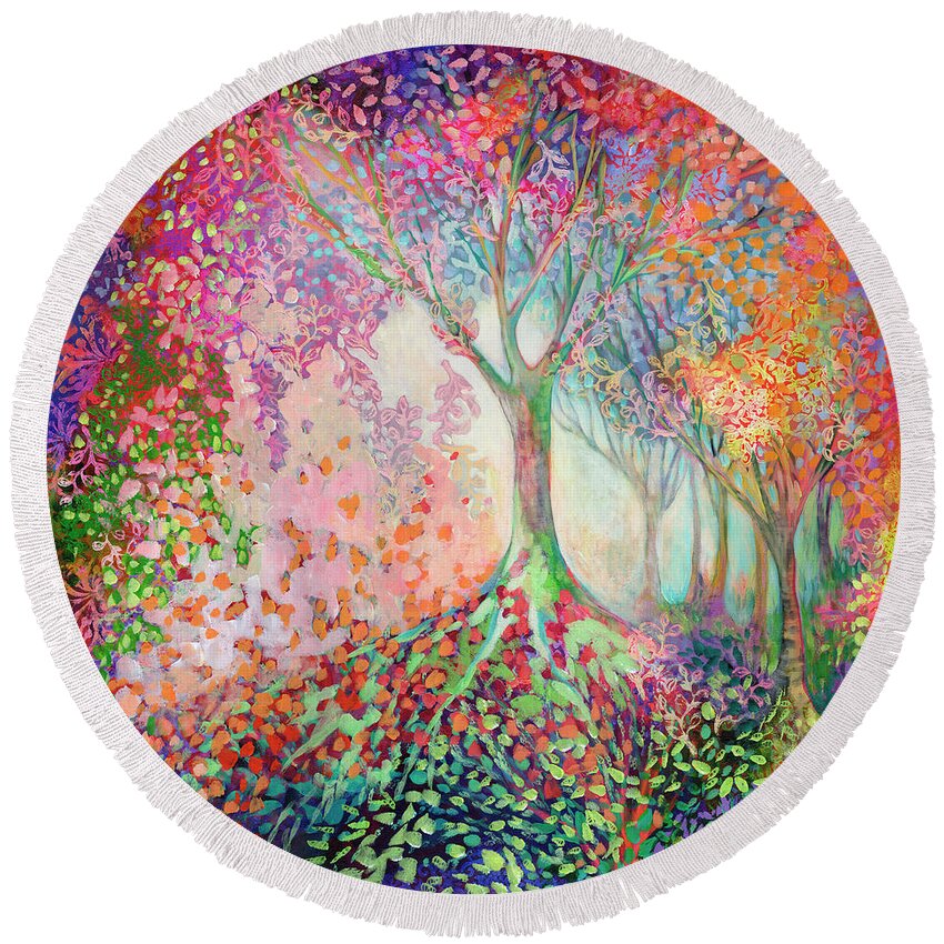 Tree Round Beach Towel featuring the painting Tree of Celebration by Jennifer Lommers