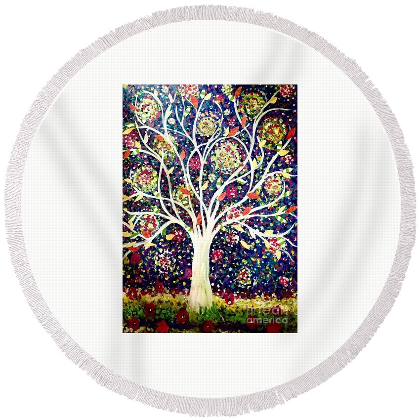 Tree Of Life Round Beach Towel featuring the painting Tree of Life by Jacqui Hawk