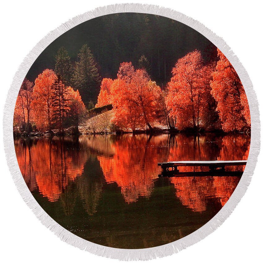 Autumn Round Beach Towel featuring the photograph Trees Facing Trees by Philippe Sainte-Laudy