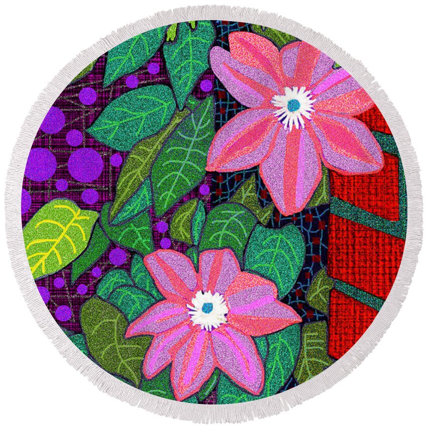 Smokey Mountains Round Beach Towel featuring the digital art Trellis Blooms by Rod Whyte