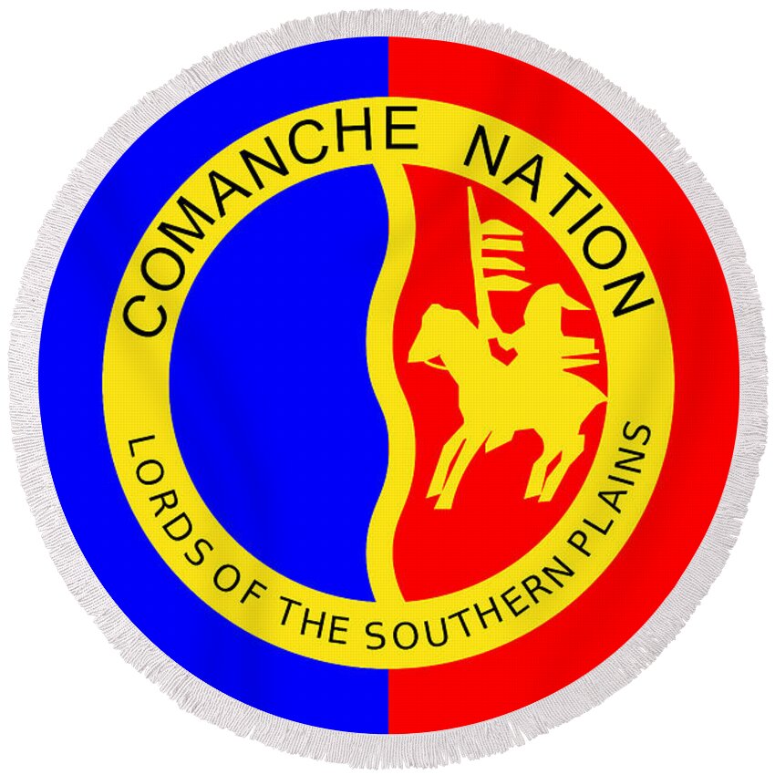 Comanche Round Beach Towel featuring the digital art Tribal Flag of the Comanche Nation by Peter Ogden
