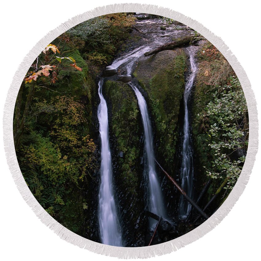 Waterfall Round Beach Towel featuring the photograph Triple Falls by Steven Clark