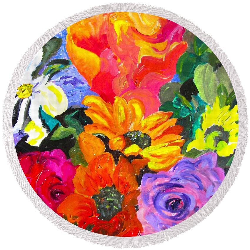 Daisy Round Beach Towel featuring the painting Tropical Colors by Barbara O'Toole