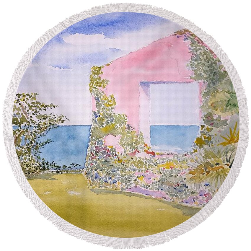 Watercolor Round Beach Towel featuring the painting Tropical Lore by John Klobucher