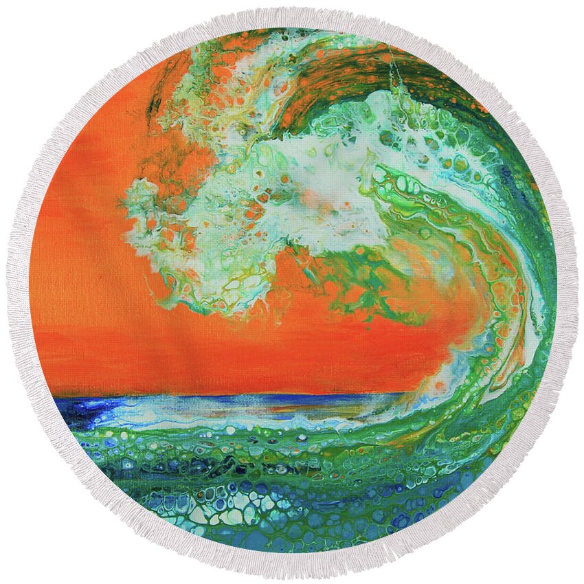 Seascape Round Beach Towel featuring the painting Tropical Wave by Jeanette French