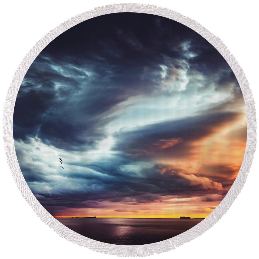 Sky Round Beach Towel featuring the photograph Trouble in the Sky by Philippe Sainte-Laudy