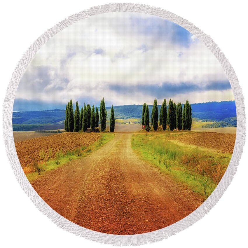 Tuscany Round Beach Towel featuring the photograph Tuscan Road by Lev Kaytsner