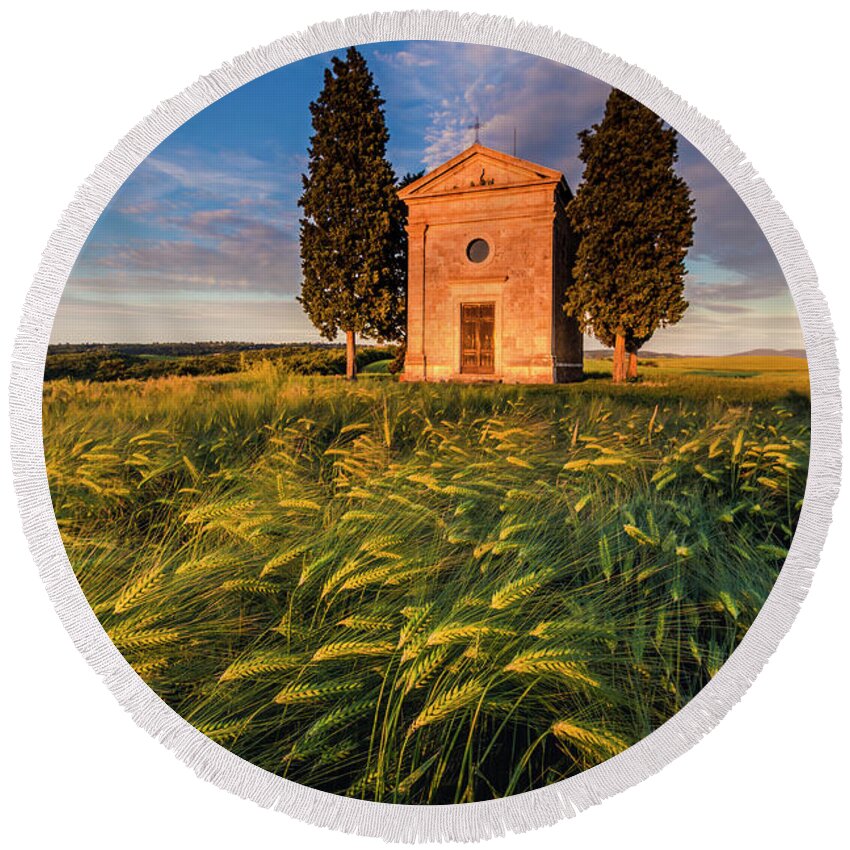 Italy Round Beach Towel featuring the photograph Tuscany Chapel by Evgeni Dinev