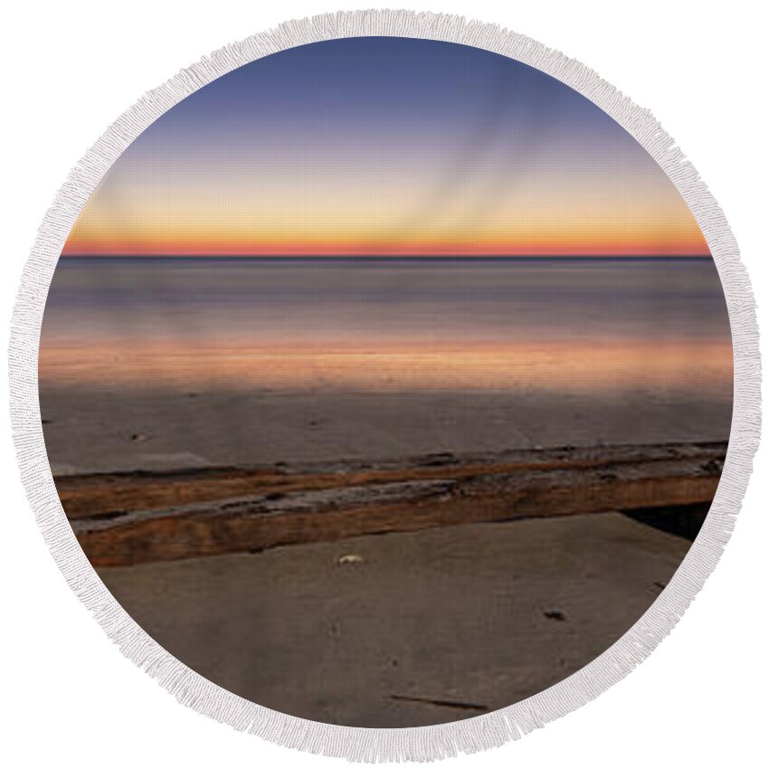 Shipwreck Round Beach Towel featuring the photograph Twilight Assateague Island Shipwreck I by William Dickman