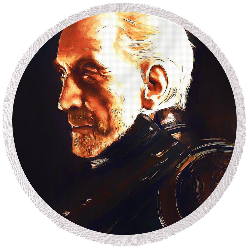 Paint Round Beach Towel featuring the painting Tywin Lannister - game of thrones by Nenad Vasic