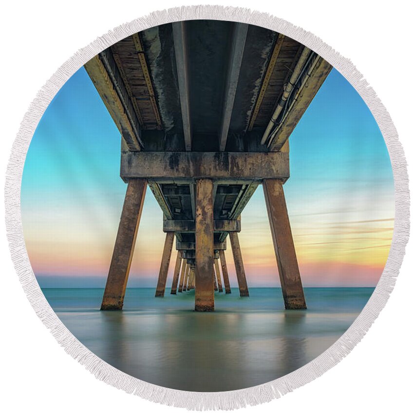 Pier Round Beach Towel featuring the photograph Under the Pier by Mike Whalen