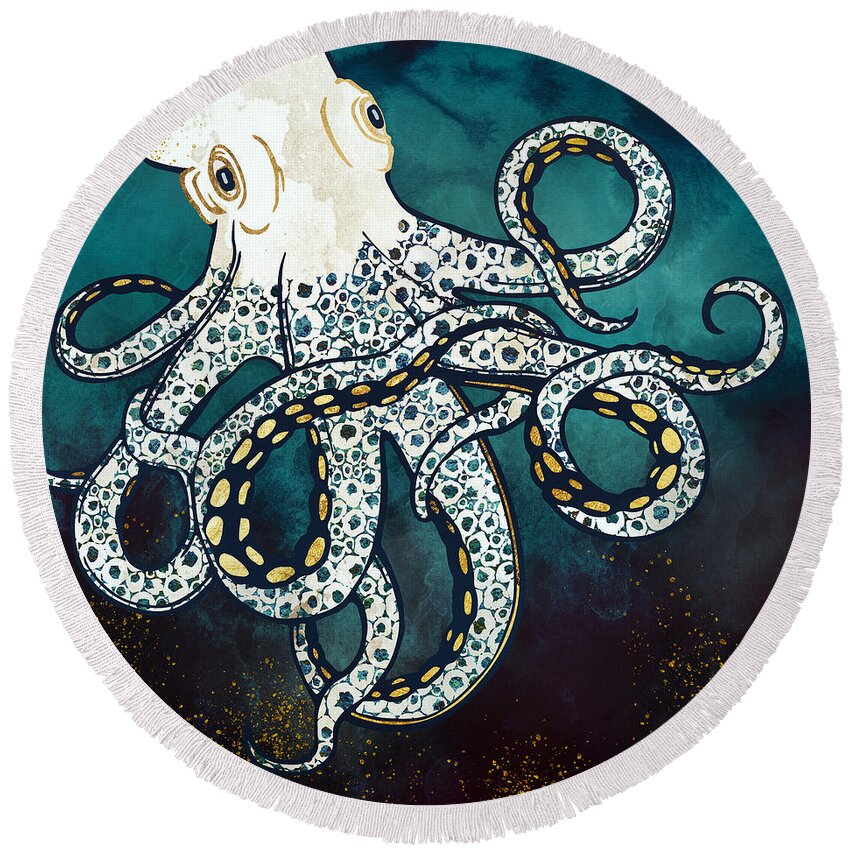 Octopus Round Beach Towel featuring the digital art Underwater Dream VII by Spacefrog Designs