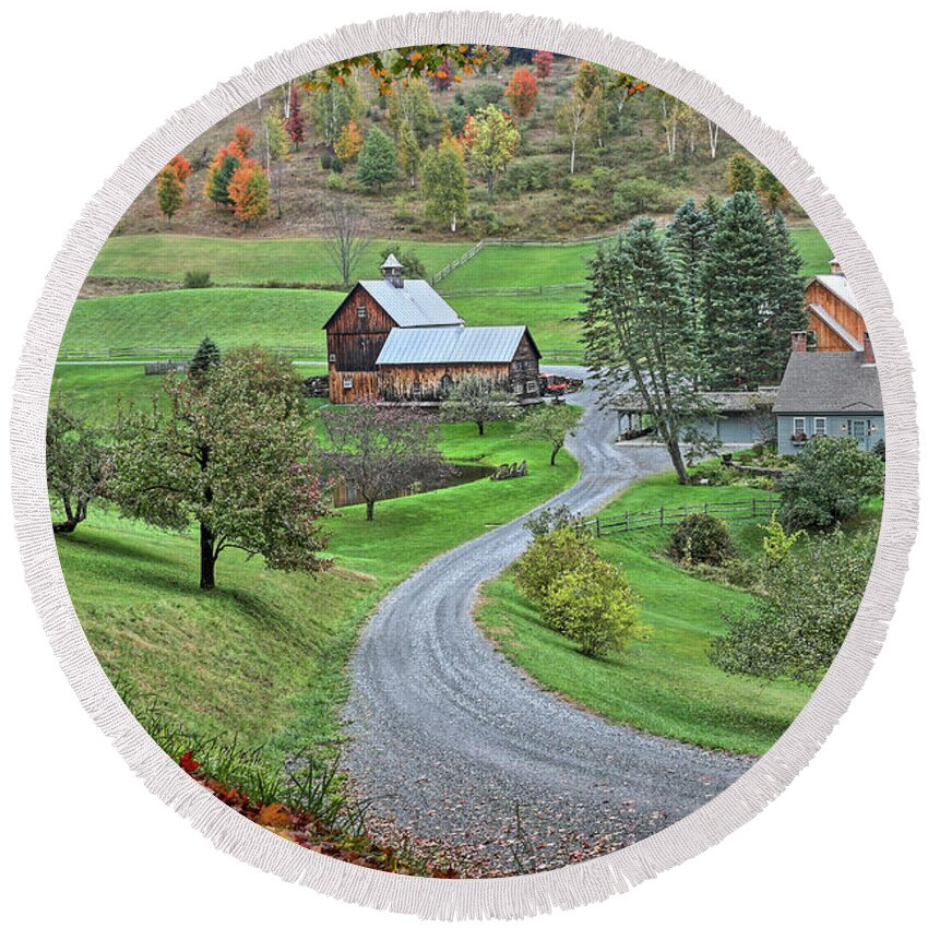 Vermont Round Beach Towel featuring the photograph Unknown Farm in Fall by Brett Pelletier