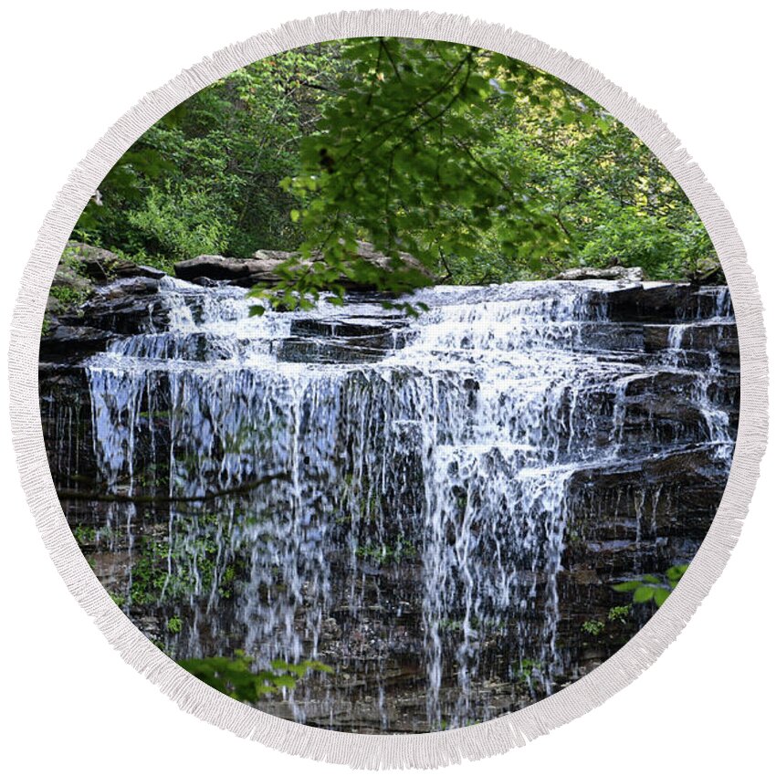 Upper Piney Falls Round Beach Towel featuring the photograph Upper Piney Falls 1 by Phil Perkins