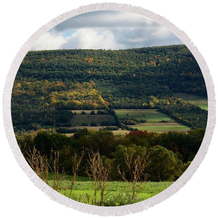 Farms Round Beach Towel featuring the photograph Upstate New York in October by Angie Tirado