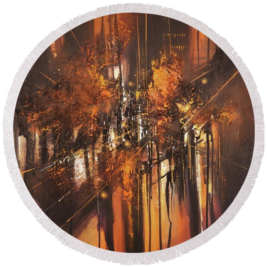 Abstract Round Beach Towel featuring the painting Urban Nocturne by Tom Shropshire