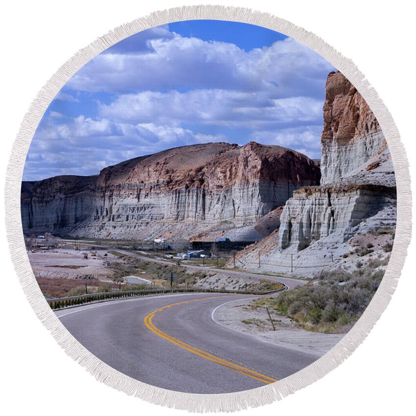 Road Round Beach Towel featuring the photograph US 30 West out of Green River Wyoming by Rick Pisio