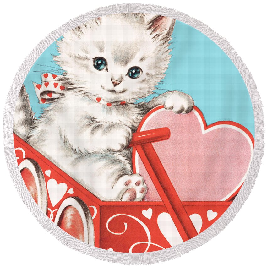Animal Round Beach Towel featuring the drawing Valentine kitten by CSA Images