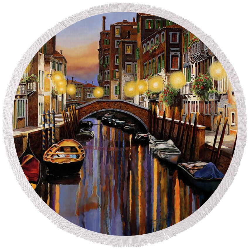 Venice Round Beach Towel featuring the painting Venice at Dusk by Guido Borelli