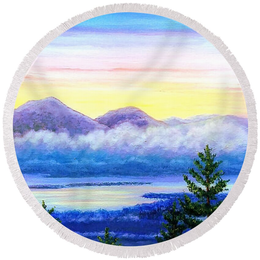 View Round Beach Towel featuring the painting View from the Loft, Excerpt by Sarah Irland