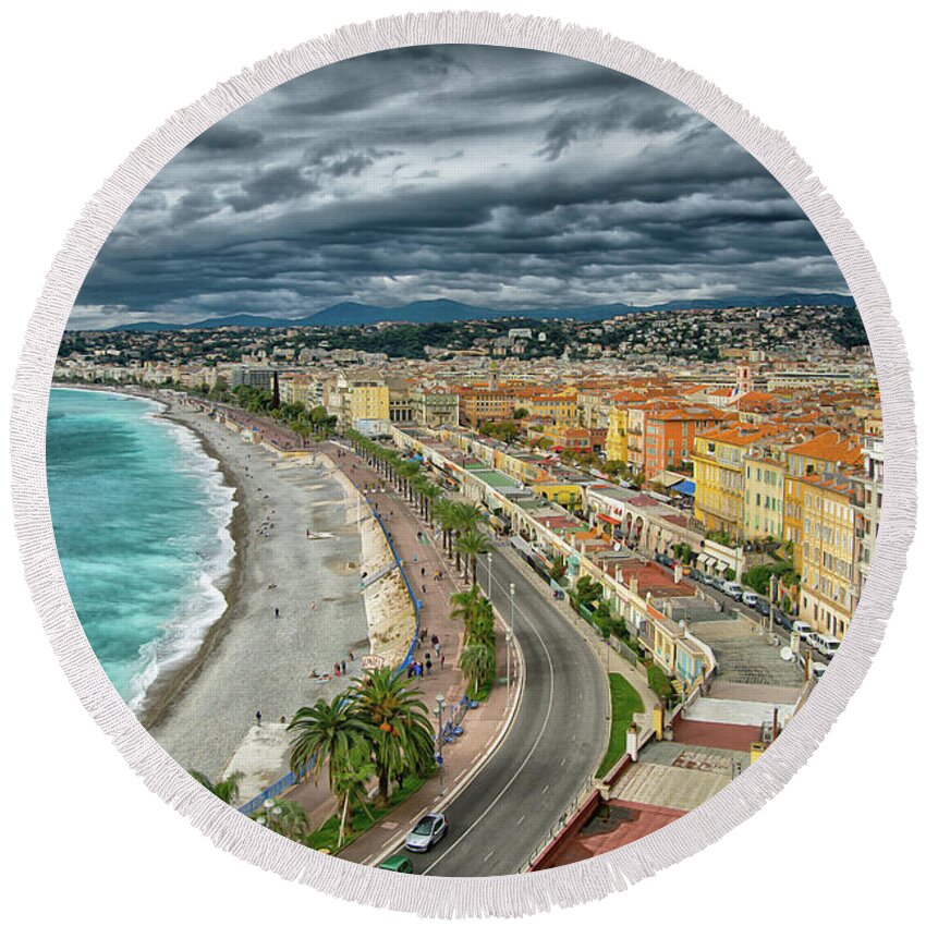 Nice France Round Beach Towel featuring the photograph View of Nice France From Castle Hill by Wayne Moran