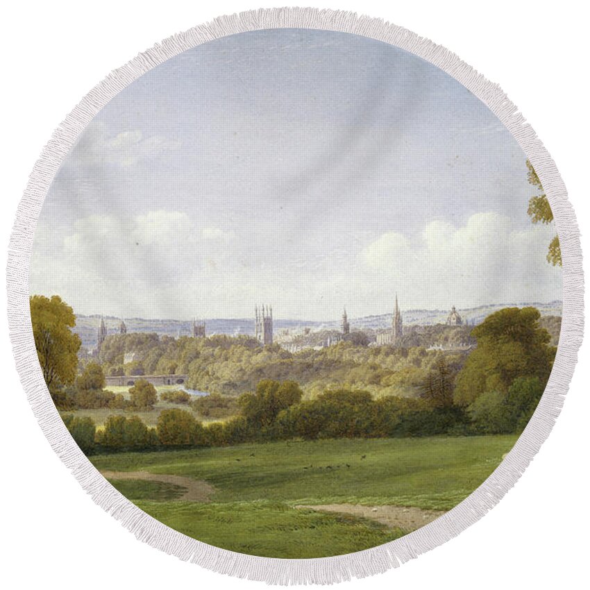  Round Beach Towel featuring the painting View Of Oxford From Headington Watercolor by William Turner