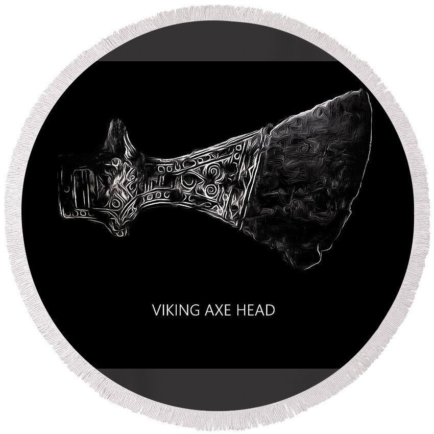 Viking Round Beach Towel featuring the digital art Viking Axe Head by Robert Bissett