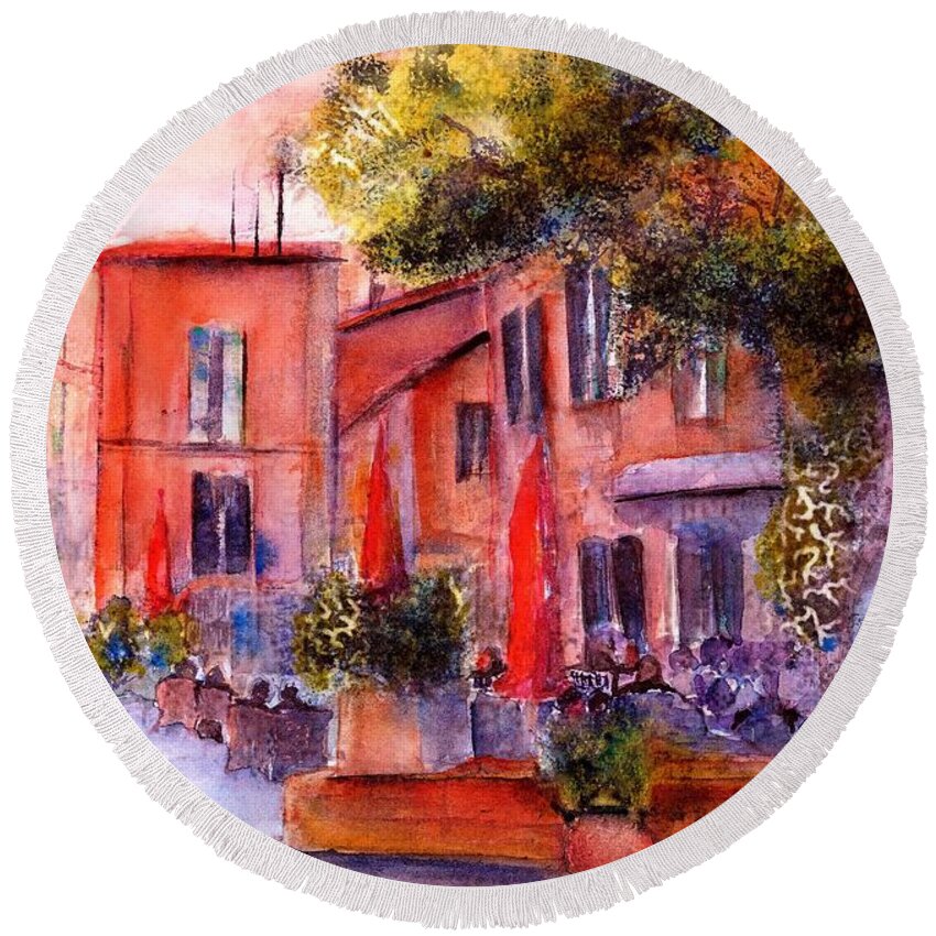 Roussillon Round Beach Towel featuring the painting Village Roussillon Provence France by Sabina Von Arx