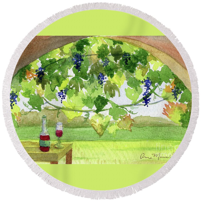 Wine Round Beach Towel featuring the painting Vineyard by Anne Marie Brown