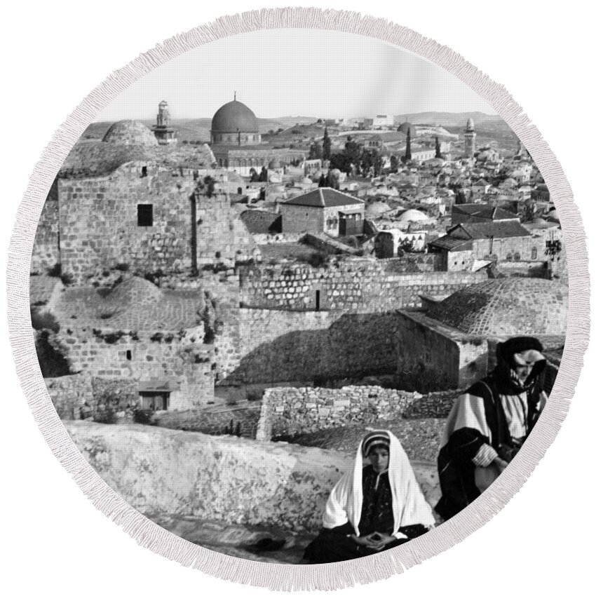 Dome Of The Rock Round Beach Towel featuring the photograph Vintage Jerusalem City by Munir Alawi