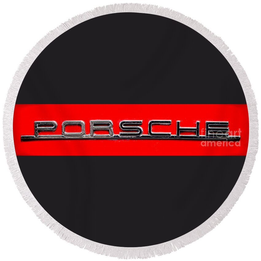 Vintage Round Beach Towel featuring the photograph Vintage Porsche Nameplate by Olivier Le Queinec