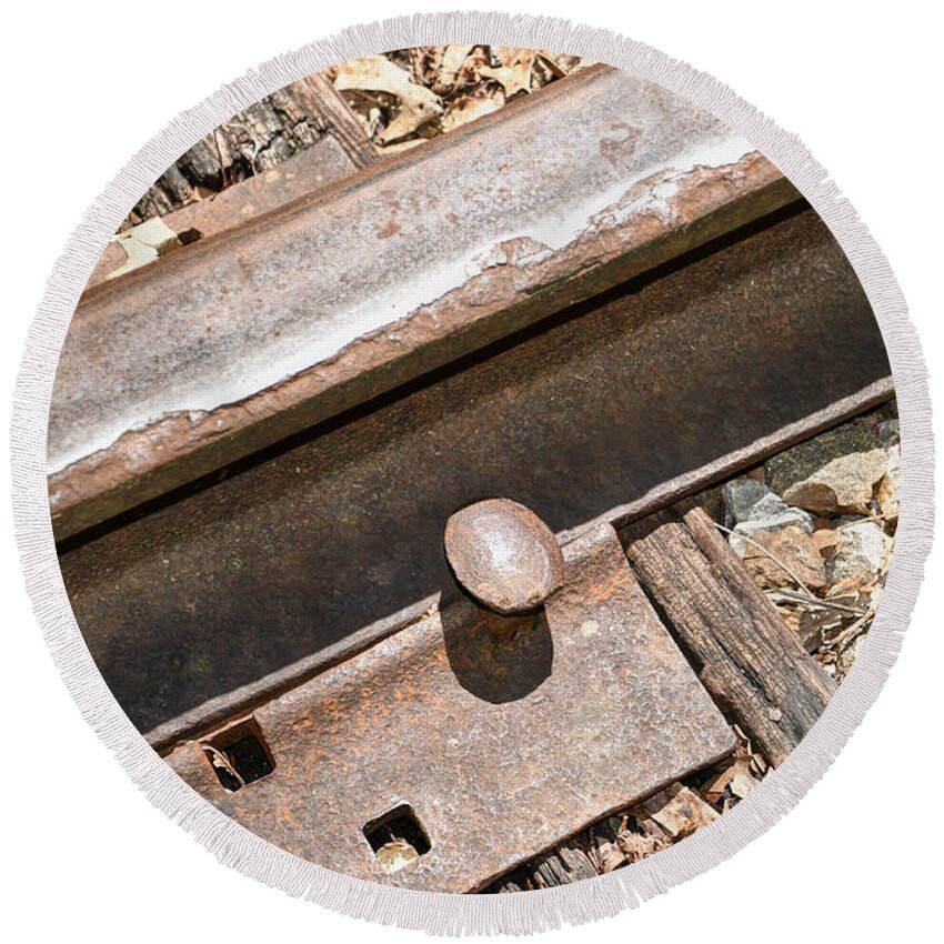 Railroad Round Beach Towel featuring the photograph Vintage Railroad Track 4 by Phil Perkins
