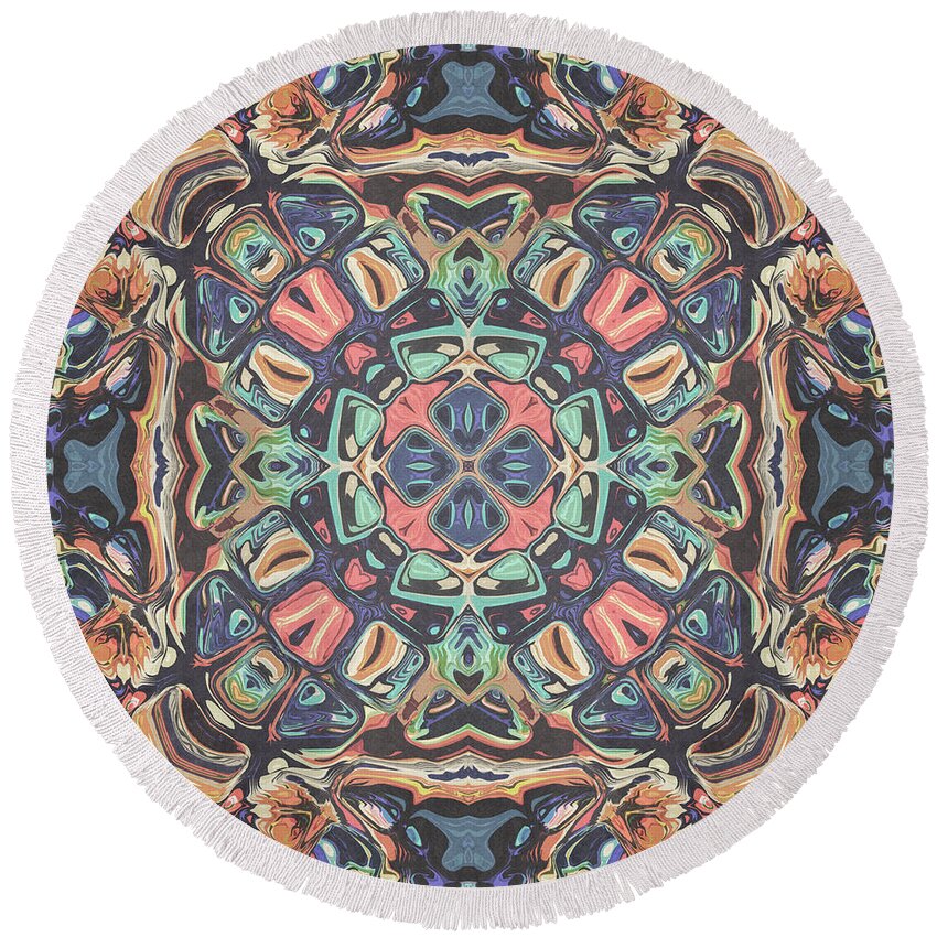 Mandala Round Beach Towel featuring the digital art Vintage Symmetry Mandala by Phil Perkins