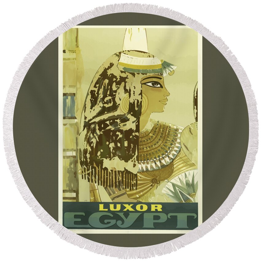 Luxor Round Beach Towel featuring the painting Vintage Travel Poster - Luxor, Egypt by Esoterica Art Agency