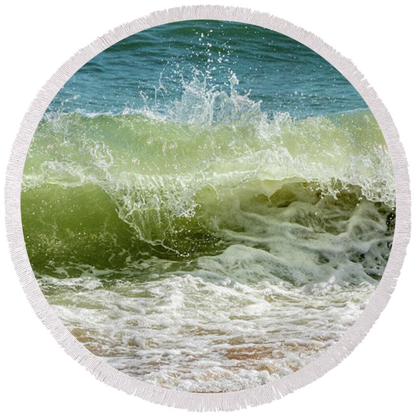 Ocean Round Beach Towel featuring the photograph Virginia Beach Hurricane Wave by Donna Twiford