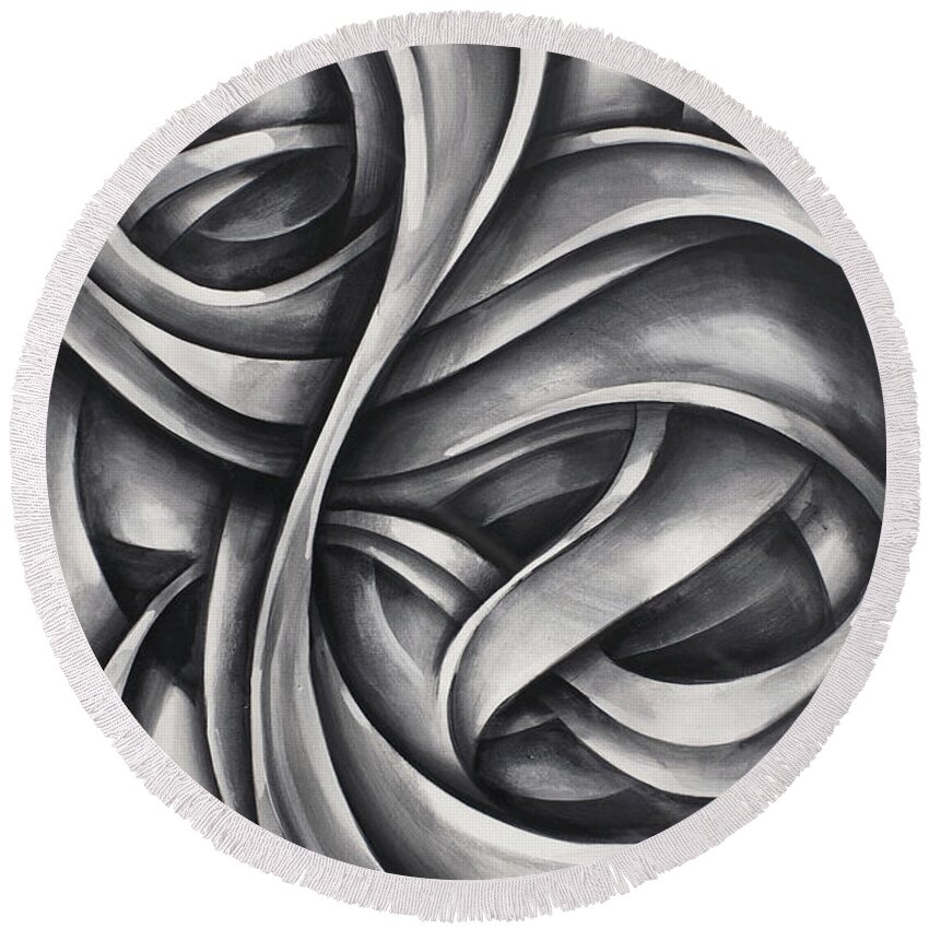 Monotone Round Beach Towel featuring the painting 'void' by Michael Lang