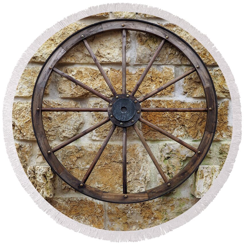 Wheel Round Beach Towel featuring the photograph Wagon Wheel 3 by C Winslow Shafer
