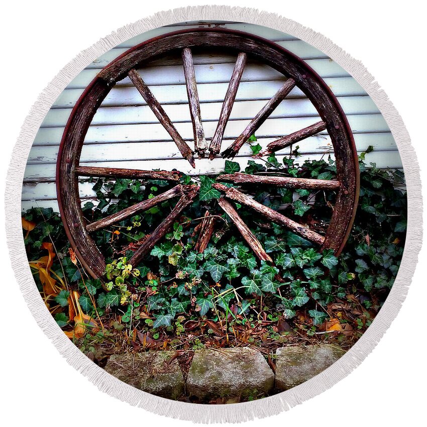 Square Round Beach Towel featuring the photograph Wagon Wheel Circle and Lines by Frank J Casella