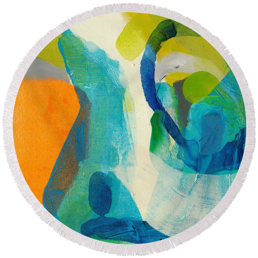Abstract Round Beach Towel featuring the painting Waiting on Rosie by Claire Desjardins