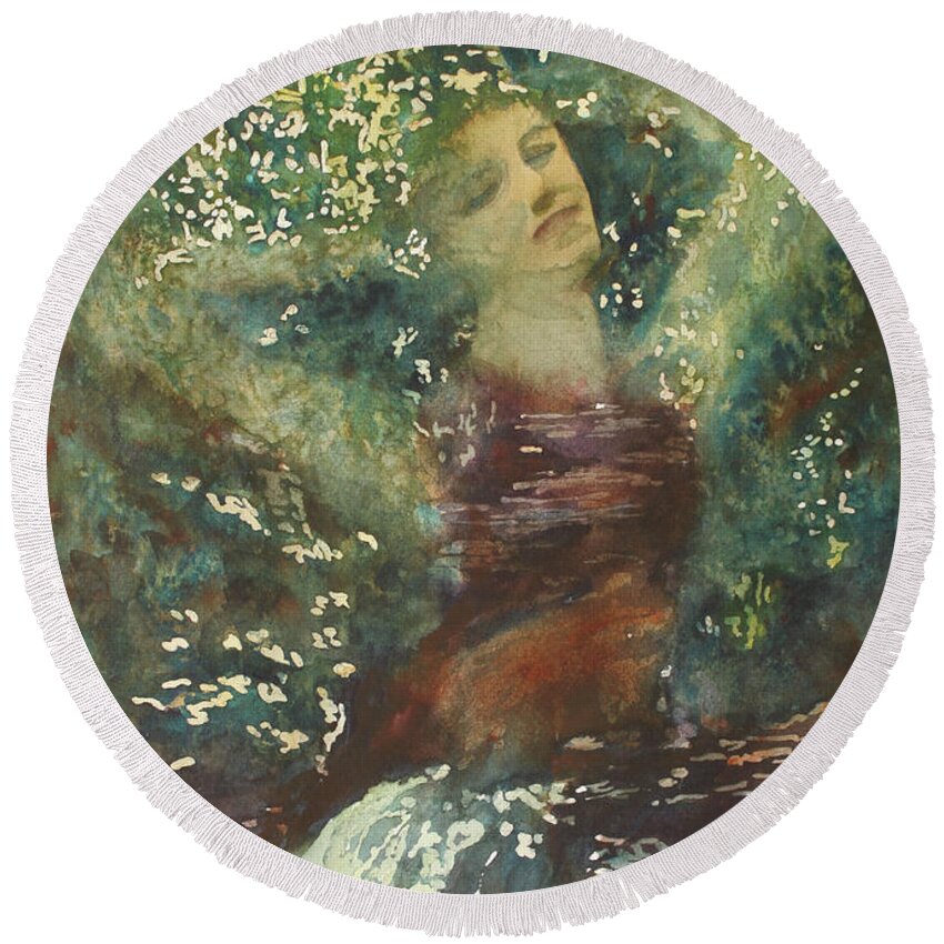 Nymph Round Beach Towel featuring the painting Waking Forest by Jenny Armitage