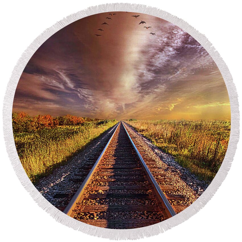 Dramatic Round Beach Towel featuring the photograph Walk The Line by Phil Koch