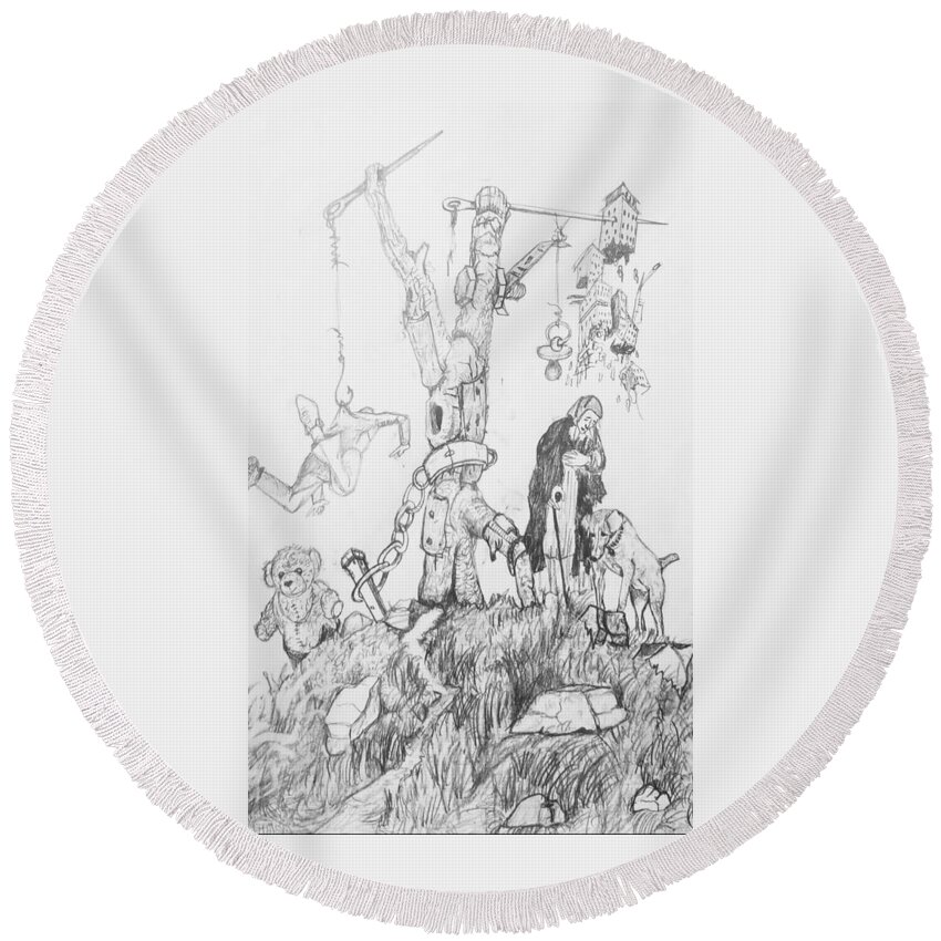  Round Beach Towel featuring the drawing Wall Art by Carlos Rodriguez