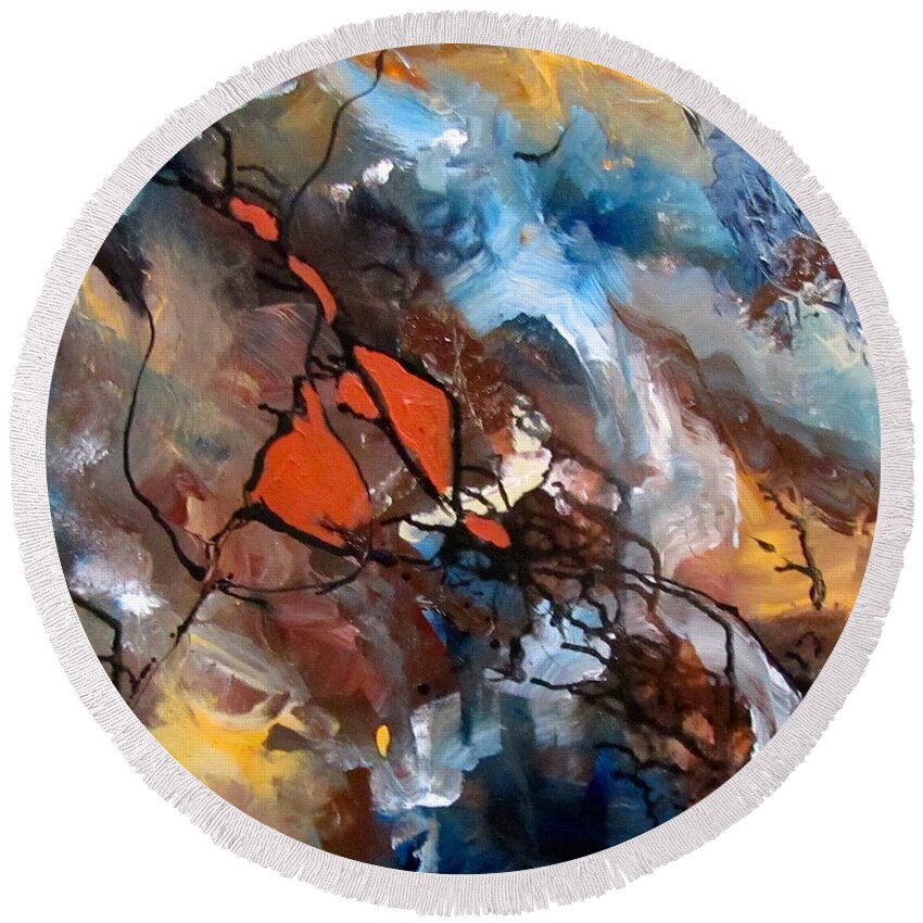 Abstract Round Beach Towel featuring the painting Wander by Barbara O'Toole
