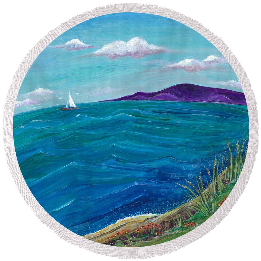 Seascape Painting Round Beach Towel featuring the painting Wanderlust by Tanielle Childers