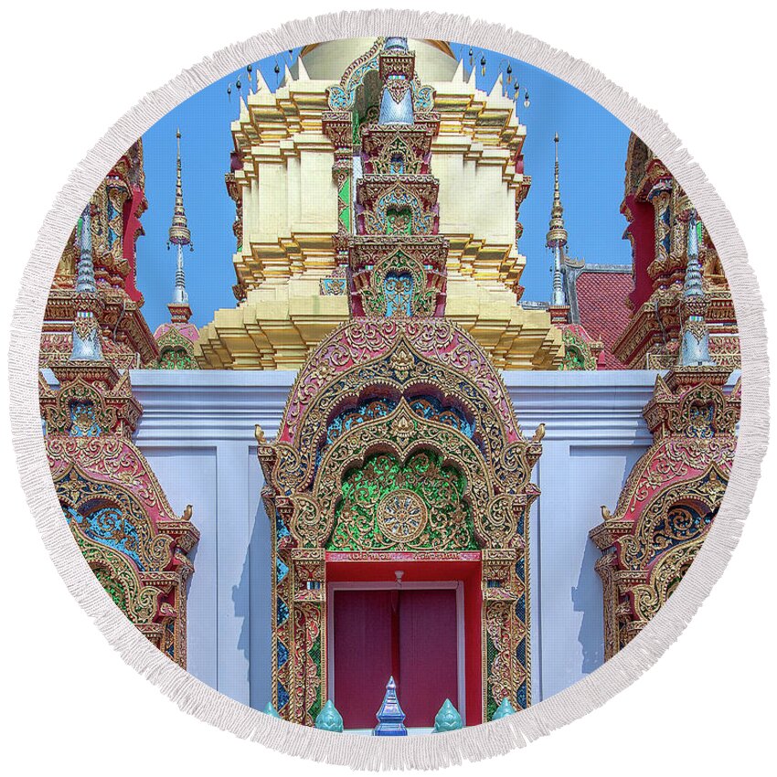 Scenic Round Beach Towel featuring the photograph Wat Ban Kong Phra That Chedi Windows DTHLU0503 by Gerry Gantt