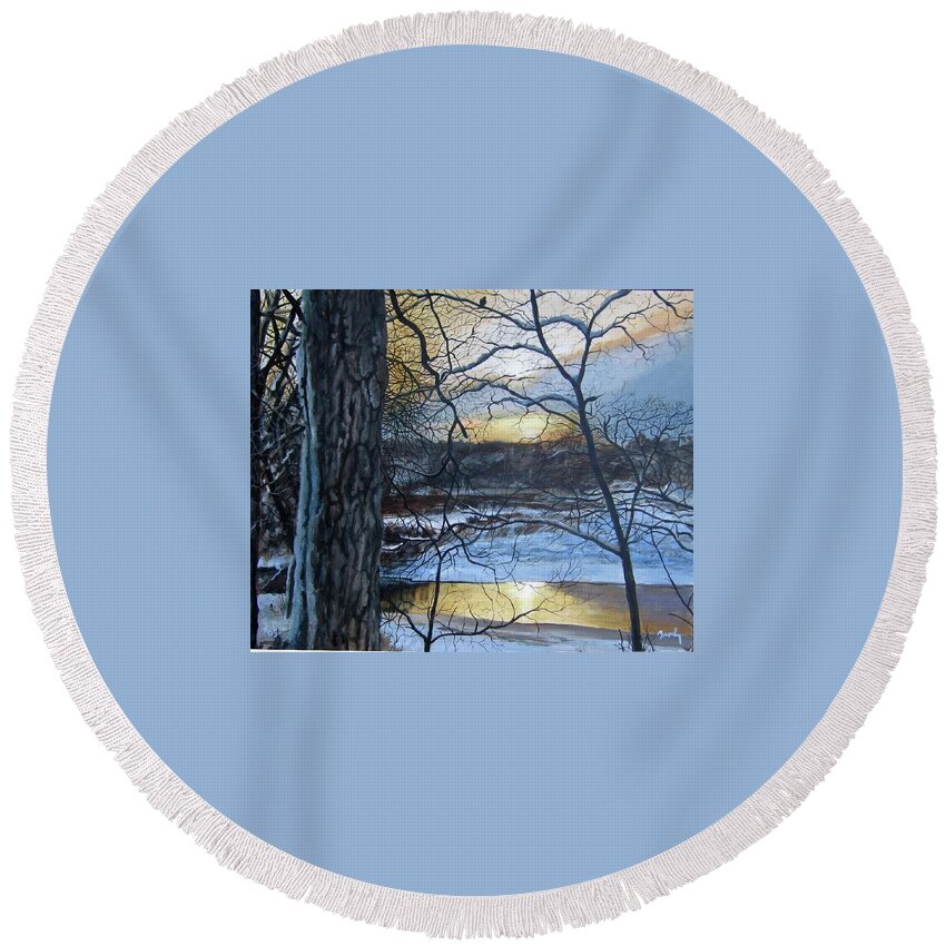  Round Beach Towel featuring the painting Watcher by William Brody