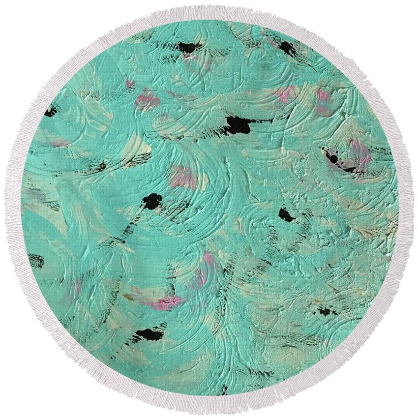 Game Water Sea Sun Turquoise Round Beach Towel featuring the painting Water Game by Medge Jaspan