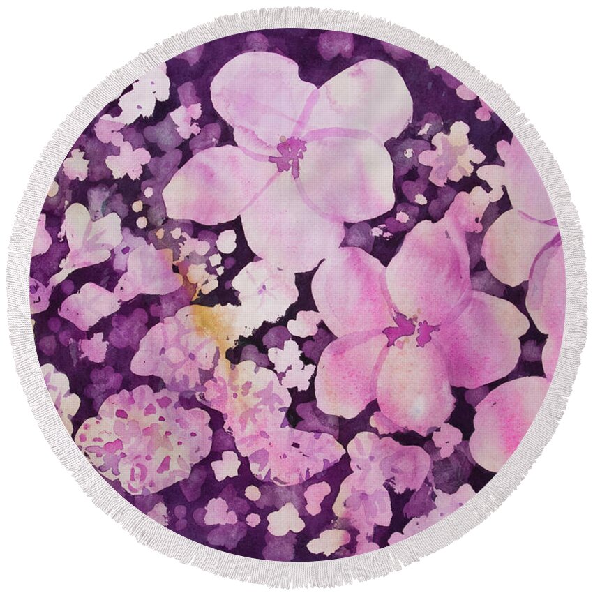 Cherry Round Beach Towel featuring the painting Watercolor - Cherry Blossom Design by Cascade Colors